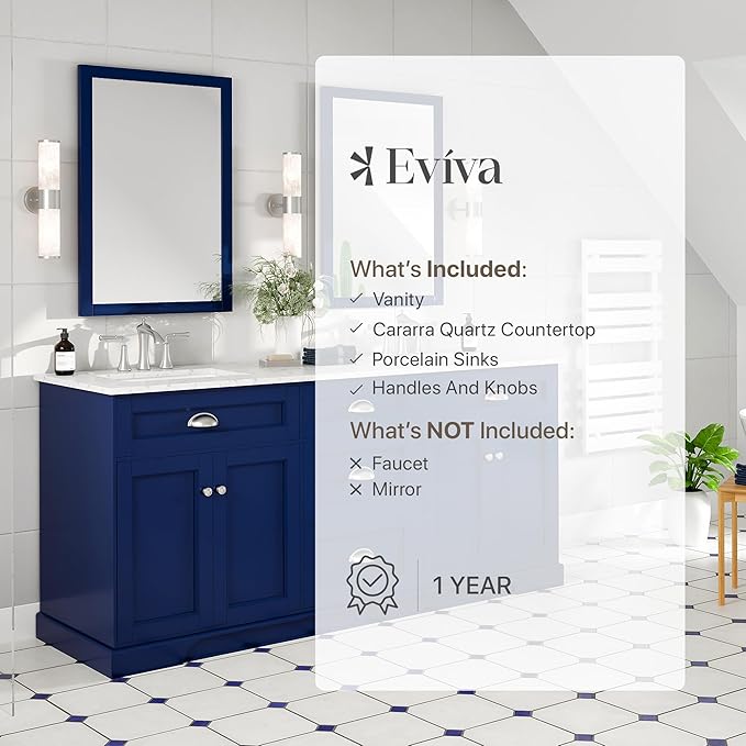 Eviva Epic 72 in. Blue Double Sink Bath Vanity with Carrara Quartz Top and Undermount Porcelain Sinks