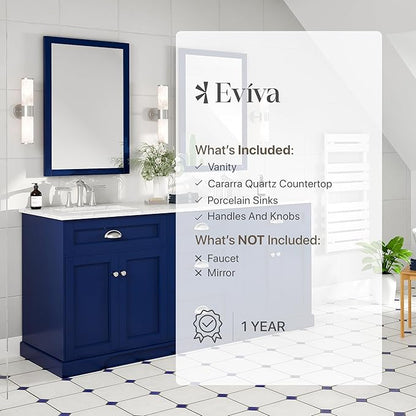 Eviva Epic 72 in. Blue Double Sink Bath Vanity with Carrara Quartz Top and Undermount Porcelain Sinks