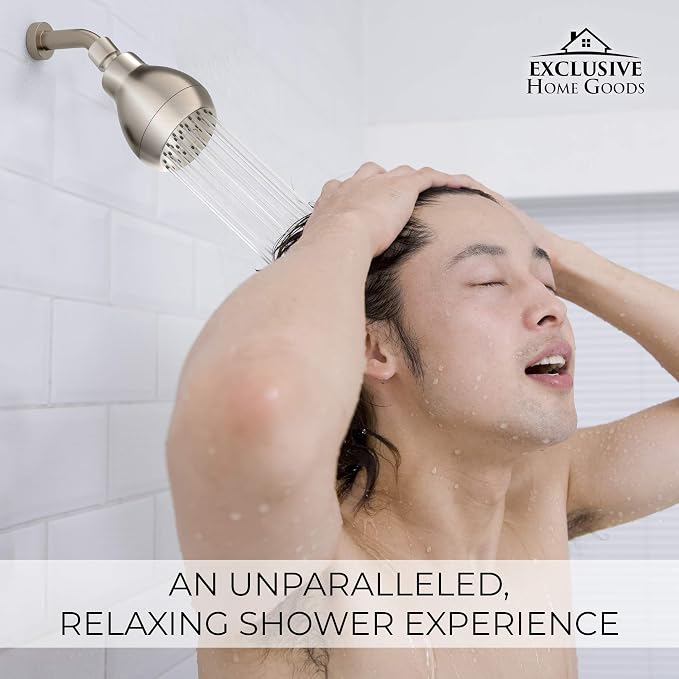 High Pressure Shower Head - Powerful Deluxe Bathroom Showerhead with Strong Spray Stream and Small Silicone Nozzles - Universal Fit Works with High and Low Water Flow Showers (Brushed Nickel)-1.8 GPM