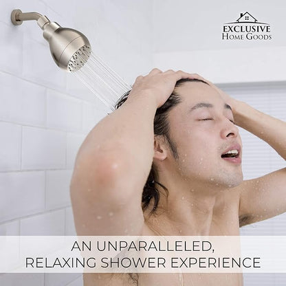 High Pressure Shower Head - Brushed Nickel - Powerful Deluxe Bathroom Showerhead with Strong Spray Stream and Small Silicone Nozzles - Universal Fit Works with High and Low Water Flow Showers-2.5 GPM