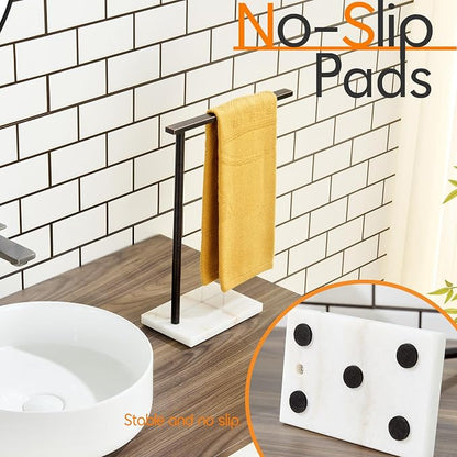 Hand Towel Holder for Bathroom Vanity Countertop 1-Tier Towel Rack Free Standing with Heavy Marble Base, Oil Rubbed Bronze Stainless Steel AN7002ORB