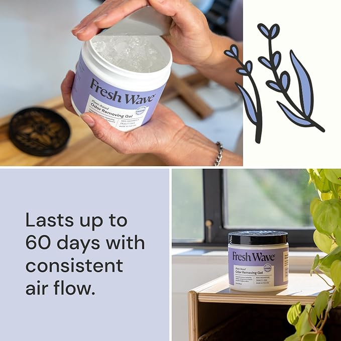 Fresh Wave Lavender Odor Eliminator Gel 2Pk 15 oz - Air Freshener for Home | Lasts 30-60 days. Plant-based odor absorber. No perfumes or harsh chemicals. Bathroom & closet deoderizer. Refills available.
