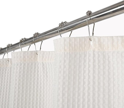 DOSLY Ides Farmhouse Shower Curtain, Beige and Blue Striped, Button Curtain, Spa Waffle and Cotton Woven Fabric, Rustic Charm Country Chic Style, 72x72 in, Bathroom