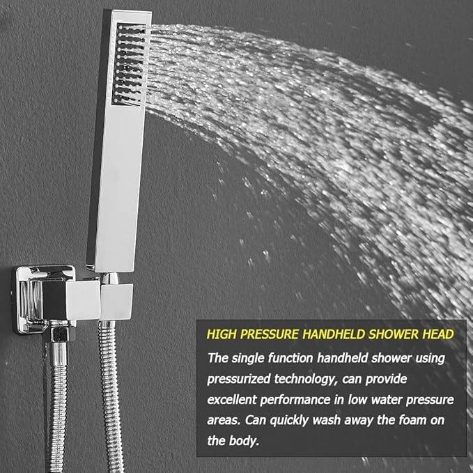 Chrome Shower System Bathroom Shower Faucet Set with Tub Spout Wall Mounted 8 Inch Shower Head and Handle Set with Handheld 3 Function Tub and Shower Trim Kit with Rough-in Valve