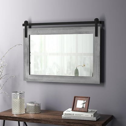 COGOOD Farmhouse Bathroom Mirrors for Over Sink - 30 x 41 Grey | Rustic Barn Door Wood Framed Vanity Mirror for Entryway, Living Room, Bedroom, Dresser Wall Decor