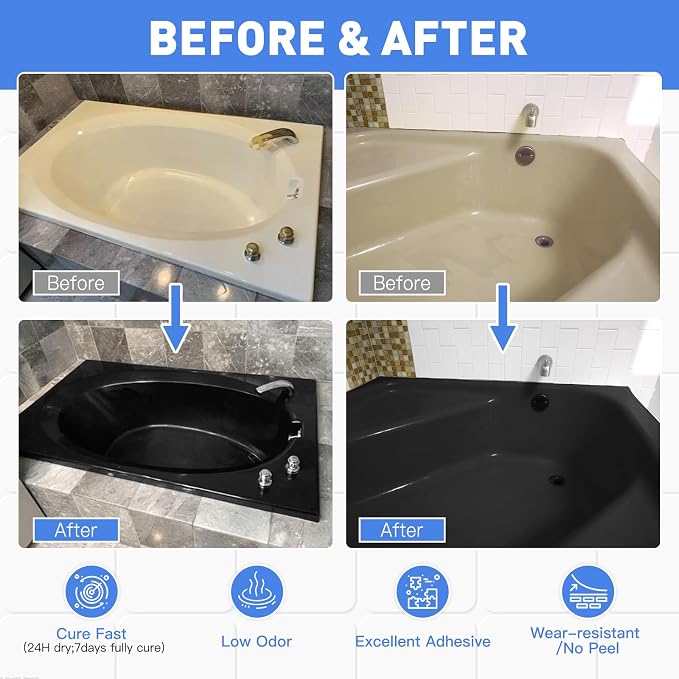 DWIL Tile Paint, Tub and Tile Refinishing Kit with Tools, Bathtub Paint Water Based &Low Odor, Easy to Use for Bathroom Kitchen, Semi-Gloss Black, 25-30sq.ft
