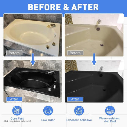 DWIL Tub Paint, Tub and Tile Refinishing Kit 33oz with Tools, Tile Refinishing Kit Black Bathtub Paint Water Based &Low Odor, Easy to Use Sink for Bathroom Kitchen, Semi-Gloss Black, 50-55sq.ft