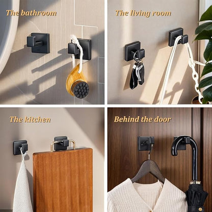 5 Pieces Bathroom Hardware Accessories Set 16 Inch Wall Mounted Towel Bar Set Matte Black Towel Rack Rings Stainless Steel Toilet Paper Holder Bath Coat Hooks