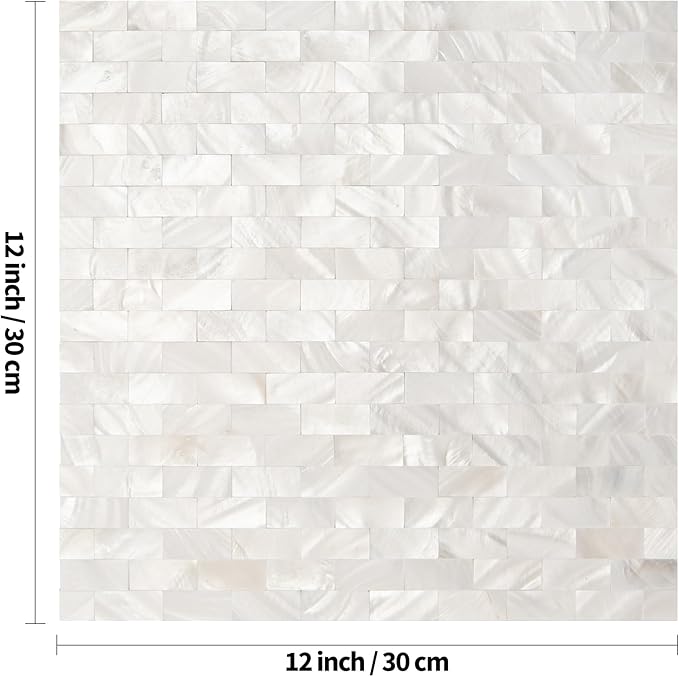 Art3d 6-Pack Peel and Stick Mother of Pearl Shell Tile for Kitchen Backsplashes, 12" x 12" White Brick
