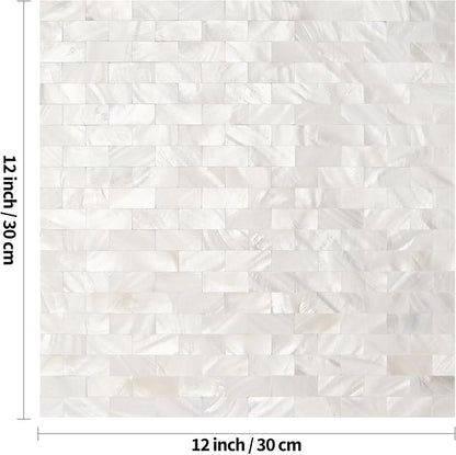 Art3d 6-Pack Peel and Stick Mother of Pearl Shell Tile for Kitchen Backsplashes, 12" x 12" White Brick