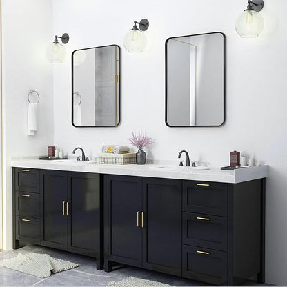 Black Framed Bathroom Mirror, 24" x 32", Matte Black | Rounded Corner Rectangle Vanity Mirror, Brushed Frame, Tempered Glass, Anti-Rust, Hangs Horizontally or Vertically