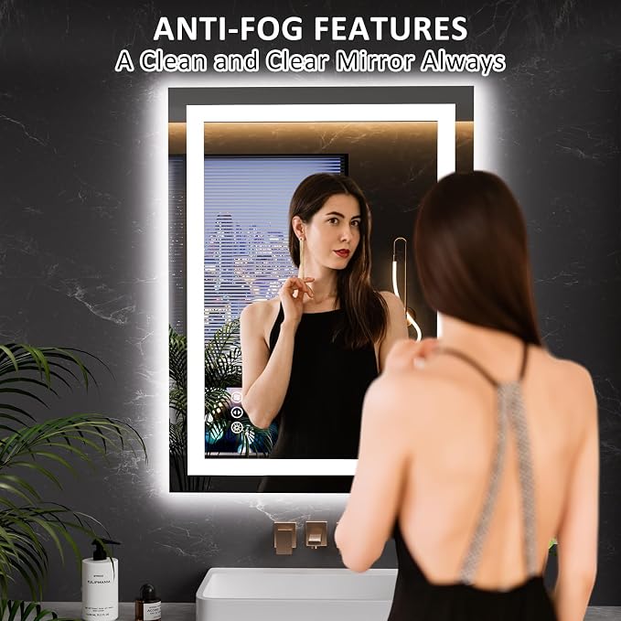 LOAAO 23.6"x31.5" LED Bathroom Mirror with Lights, UL Listed | Anti-Fog, Dimmable, 3 Color Temperature, Backlit + Front Lit, Memory Function, Tempered Glass