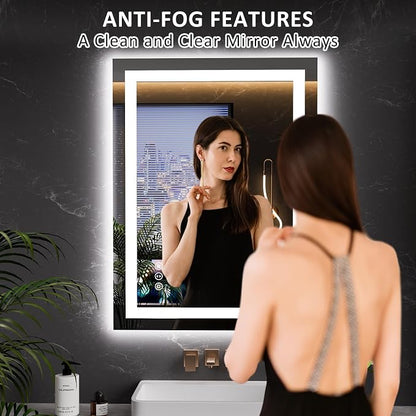 LOAAO 23.6"x31.5" LED Bathroom Mirror with Lights, UL Listed | Anti-Fog, Dimmable, 3 Color Temperature, Backlit + Front Lit, Memory Function, Tempered Glass