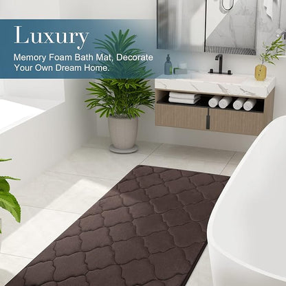 OLANLY Memory Foam Bath Mat Rug 59x24, Ultra Soft and Absorbent Bathroom Rugs, Non-Slip, Comfortable, Machine Washable Bath Carpet for Bathroom Floor, Tub, Shower and Home Decor Accessories, Brown