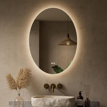 Keonjinn 22 x 30 Inch Oval LED Mirror, Frameless Backlit mirror bathroom with HD Tempered Glass, UL-Listed LED Driver, Anti-Fog, Dimmable, Memory Function, French Cleat Installation, Plug in/Hardwired