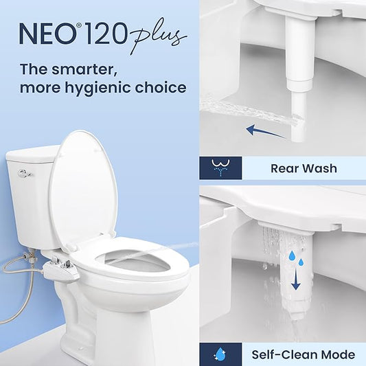 LUXE Bidet NEO 120 Plus - Single Nozzle, Non-Electric Bidet Attachment for Toilet Seat, Patented Slide-In Install, 360° Self-Clean, EZ-Lift to Clean, Rear Wash (White)