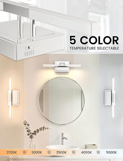 NIORSUN 15.7 Inch Modern Bathroom Light Fixture, 20W 5CCT Dimmable LED Chrome Bathroom Vanity Lights Over Mirror, Vanity Lights for Bathrooms Restroom Mirror- ETL Certified