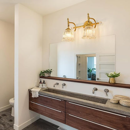 CVKASH 2-Light Bathroom Vanity Light Fixtures Over Mirror,Brushed Gold Modern Vanity Light with Glass Shade Vintage Wall Sconce for Bedroom Dressing Room Living Room Hallway Cabinet