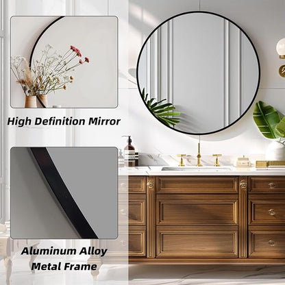 Round Black Mirror 20 Inch, Matte Black Frame, Small Circle Mirror | Metal Frame, Circular Wall Mounted Mirrors for Bathroom,Kids Room,Nursery, Bedroom, Vanity,Entryway, Wall Decor,Rust Proof