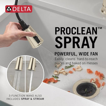 Delta Renaldi Polished Nickel Kitchen Faucet with Pull Down Sprayer, Modern Single Hole Kitchen Sink Faucet, Single Handle, Lumicoat Polished Nickel 9184-PN-PR-DST
