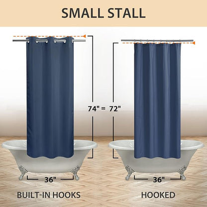 River Dream No Hook Stall Shower Curtain or Liner Microfiber Navy, 36x74 | Waterproof Small Fabric Shower Curtain Set for Narrow Stall, Bottom Magnets, Soft & Machine Washable, 36W x 74H