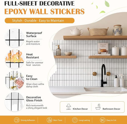 JOLOV 10 Pack Peel and Stick Backsplash Tiles, Waterproof 3D Stickers | Thicker self-adhesive 3D tile stickers for kitchen and bathroom walls; removable, waterproof and easy to install.