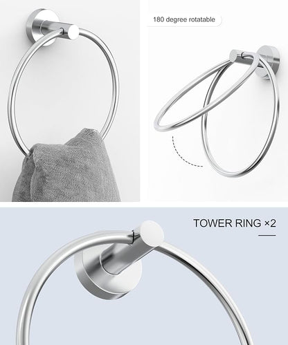 12 Pcs Chrome Bathroom Hardware Accessories Set SUS304 Stainless Steel | Bath Towel Bar Set, Toilet Paper Holders, Towel Rings Racks, Robe Towel Hooks by HOMEMYSTIQUE