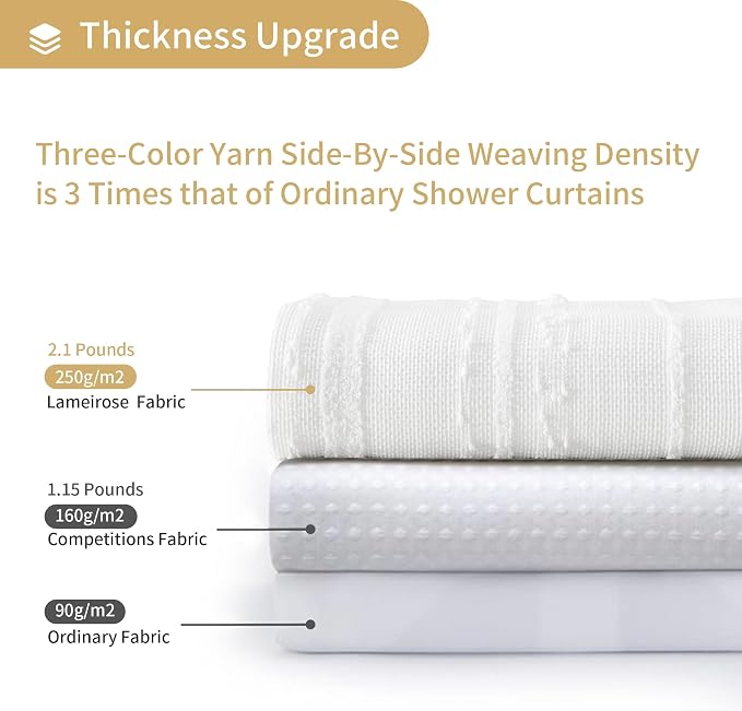 Extra Long White Shower Curtain Boho, Cotton Blend Waffle Weave Stripe Textured Shower Curtain, Fabric Shower Curtains for Bathroom, Hotel,72 x 78