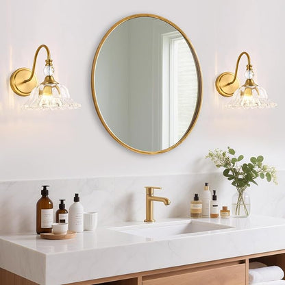 Brushed Gold Bathroom Vanity Light Single-Head Wall Sconce with Floral Crystal Glass Shade Vintage Bathroom Light Fixtures for Bedroom,Hallway & Bedside(Exclude E26 Bulb)