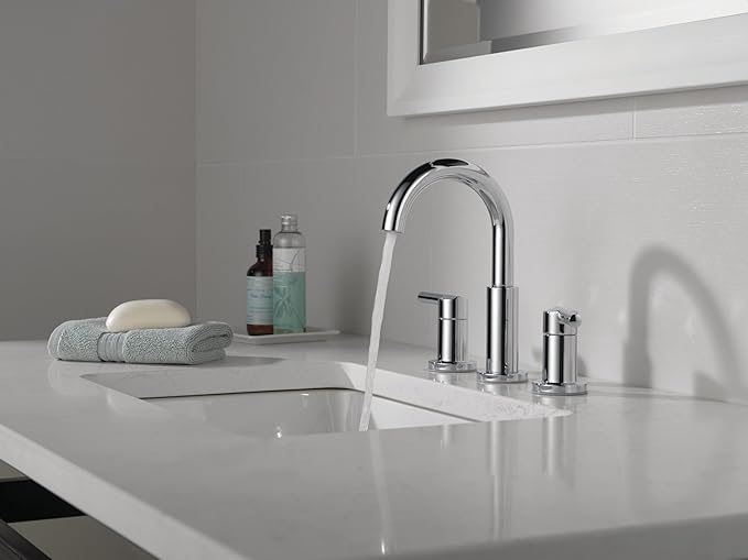 Delta Nicoli Chrome Faucet 3 Hole, 8 Inch Widespread Bathroom Sink Faucet for Vanity, Push-Pop Drain Assembly, Chrome 35749LF