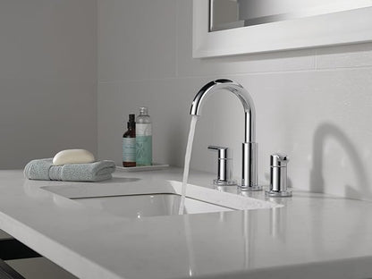 Delta Nicoli Chrome Faucet 3 Hole, 8 Inch Widespread Bathroom Sink Faucet for Vanity, Push-Pop Drain Assembly, Chrome 35749LF