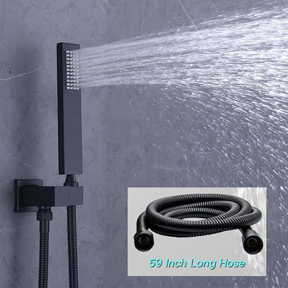 3 Functions Shower Head System Matte Black Shower Faucet Set | 16X26 inch Ceiling Shower, 6 Body Jet, Handheld Shower, Temperature Display, 5 Functions Can All Run Together