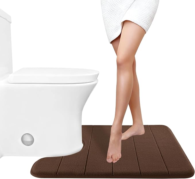 Yimobra Memory Foam Toilet Bath Mat U-Shaped, Soft and Comfortable, Super Water Absorbent, Non-Slip, Machine Wash and Easy to Dry for Bathroom Commode Contour Rug, 24 X 20 Inches, Brown