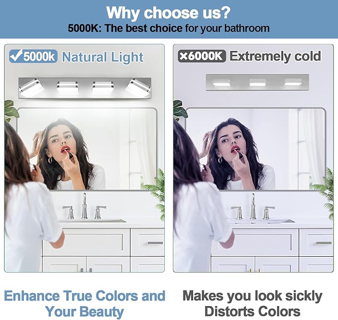 360° Rotate LED Bathroom Vanity Light Fixtures, 1600LM Acrylic Chrome Vanity Lights for Bathroom, Modern Wall Lighting Fixtures Over Mirror Kitchen Living Room Hallway (Natural White Light 5000K)
