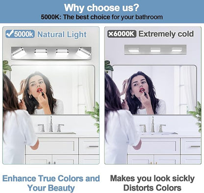 360° Rotate LED Bathroom Vanity Light Fixtures, 1600LM Acrylic Chrome Vanity Lights for Bathroom, Modern Wall Lighting Fixtures Over Mirror Kitchen Living Room Hallway (Natural White Light 5000K)