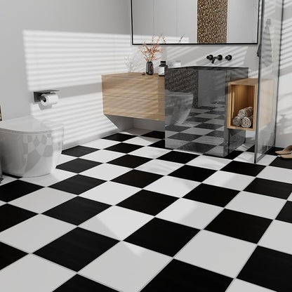 Lareko Black & White Vinyl Flooring Roll,11.8"X630", Peel & Stick Floor Tile | Covers 52 Sq.Ft,Checkered Marble Self-Adhesive Floor Sheet ,Waterproof,Removable,Wide Plank DIY For renters and Home Decor