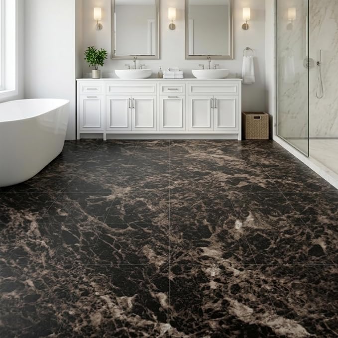 Peel and Stick Floor Tile 12 x 12 Inch Self Adhesive Marble Vinyl Flooring | waterproof and removable sticker tiles, 20-pack covers 20 Sq. Ft, DIY tiles for bedroom, bathroom, kitchen and dining room