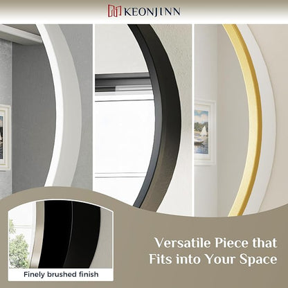 Keonjinn 20 Inch Round Medicine Cabinet with Mirror, Brushed Nickel Surface Mount Medicine Cabinet for Bathroom, Framed Circular Bathroom Cabinet Wall Mounted, Round Vanity Mirror with Storage | Surface Mount, Brushed Nickel Medicine Cabinets Mirror, S...