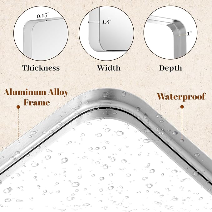 Bathroom Mirrors for Over Sink 24 x 32 Inch Rectangle Bathroom Vanity Mirror with Rounded Corner Bathroom Mirror for Wall for Living Room Bedroom Entryway Silver