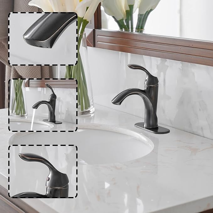 BWE Bathroom Sink Faucet with Drain Assembly with Overflow and Supply Line Single Handle Oil Rubbed Bronze Single Hole Lavatory Basin Mix Tap