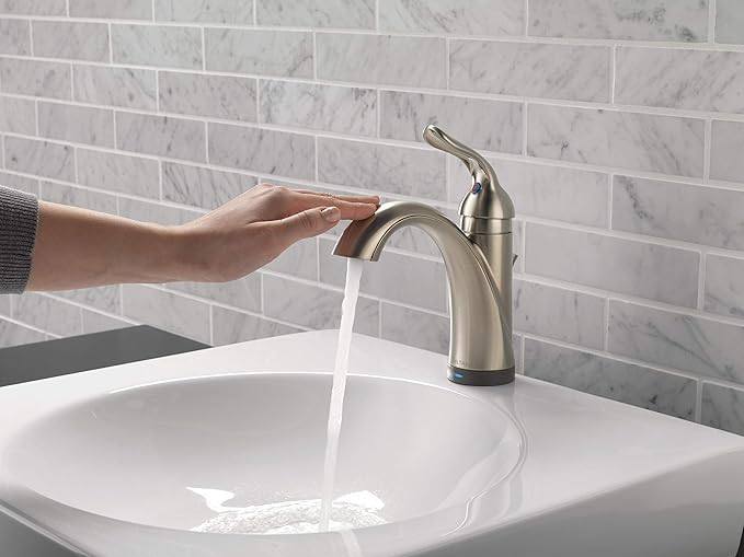 Delta Faucet Lahara Single Hole Bathroom Faucet with Touchless Technology, Brushed Nickel Bathroom Sink Faucet, Single Handle Bathroom Faucet, Bath Faucet, Push Pop-Up Drain, Stainless 538T-SS-DST