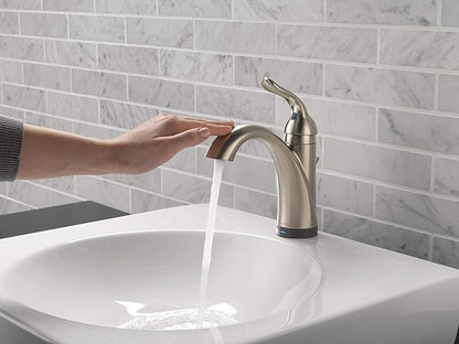 Delta Faucet Lahara Single Hole Bathroom Faucet with Touchless Technology, Brushed Nickel Bathroom Sink Faucet, Single Handle Bathroom Faucet, Bath Faucet, Push Pop-Up Drain, Stainless 538T-SS-DST