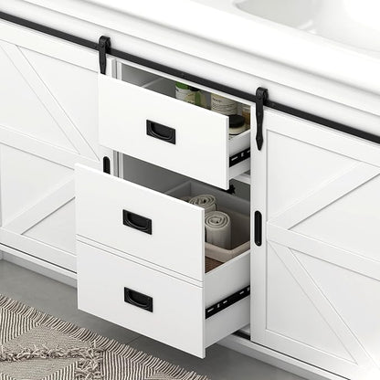48" Bathroom Vanity with Double Sink, Bathroom Vanities with 2 Sliding Drawers and 4 Storage Shelves, Farmhouse Bathroom Vanity with Sink and Countertop, Bathroom Vanity Cabinet Set