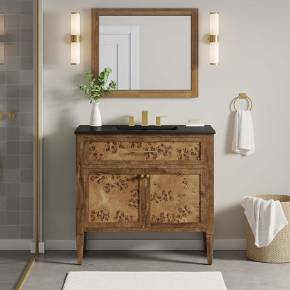 Modway Elysian 36" Burl Wood Bathroom Vanity in Black Brown with Ceramic Sink Basin