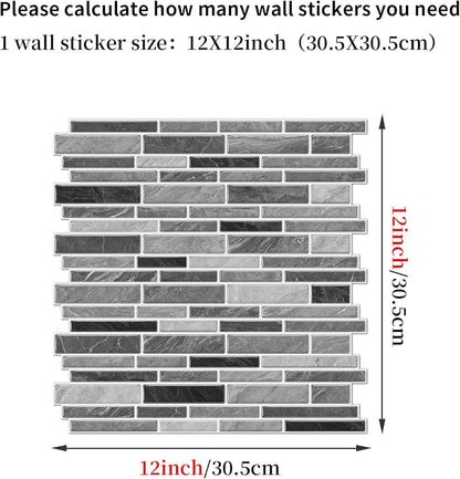Alwayspon 10 Sheets 12" x12inch Grey Marble Effect Vinyl Tiles, Backsplash, Self-Adhesive Peel and Stick Wall Tile Stickers, Stick on Subway Tiles for Kitchen Bathroom Wall Decor