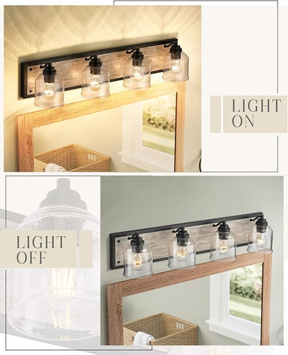 Vanity Lights for Bathroom Large 31.5", Farmhouse Rustic Vanity Light with Bubble Glass Shades, Gray 4 Light Bathroom Lighting Fixtures Over Mirror, Bath Wall Sconce Home Decor