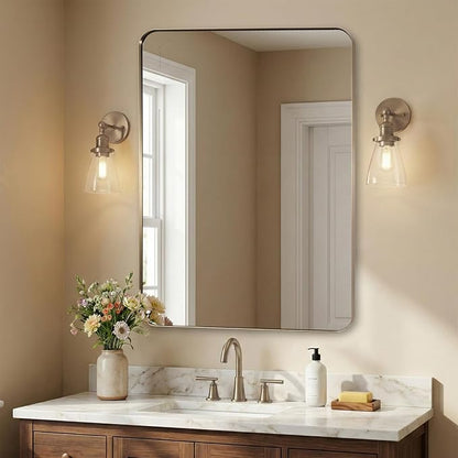 Brushed Champagne Bronze Mirrors for Bathroom Sink, 30x40 Inch Bathroom Vanity Mirror with Rectangular Metal Frame-Modern Clean Design with Superior Stainless Steel Frame