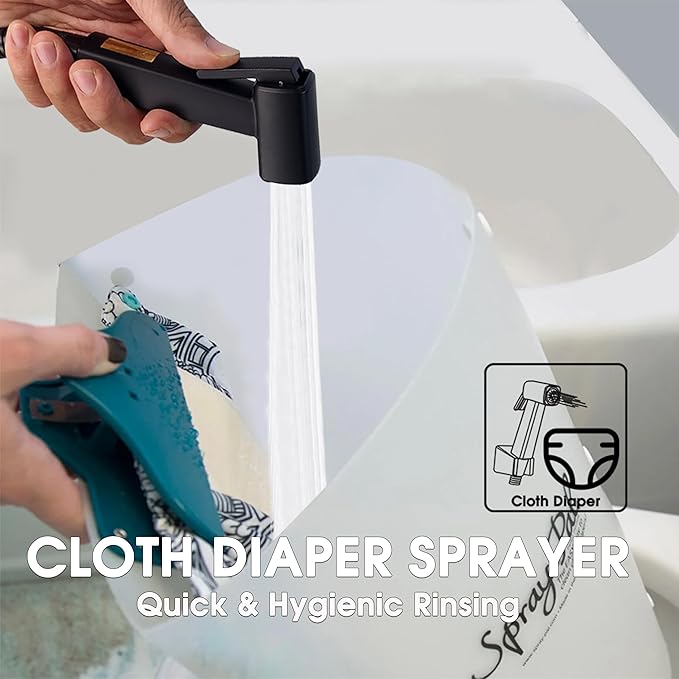 Handheld Bidet Sprayer for Toilet, Lockable Push Button, High Pressure Bathroom Sprayer, Cloth Diaper & Personal Hygiene Sprayer, Tank Mount No-Drill Install, Stainless Hose Set, Black Color