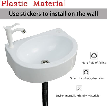 Wall Mount Bathroom Sink 17.7"x13.4" No-Drill Installation Self-Adhesive Wash basin with 1.26 Faucet Hole Bathroom Sinks Floating Vanity Sink for Lavatory Room Basin Plastic Rv Sink for Home Garage