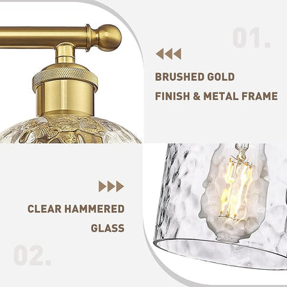 zeyu 42.2'' Modern Bathroom Gold Light Fixture, 6 Light Bathroom Lighting Fixtures Over Mirror Bedroom, Brushed Gold Finish with Clear Hammered Glass, ZJF63B-6W BG